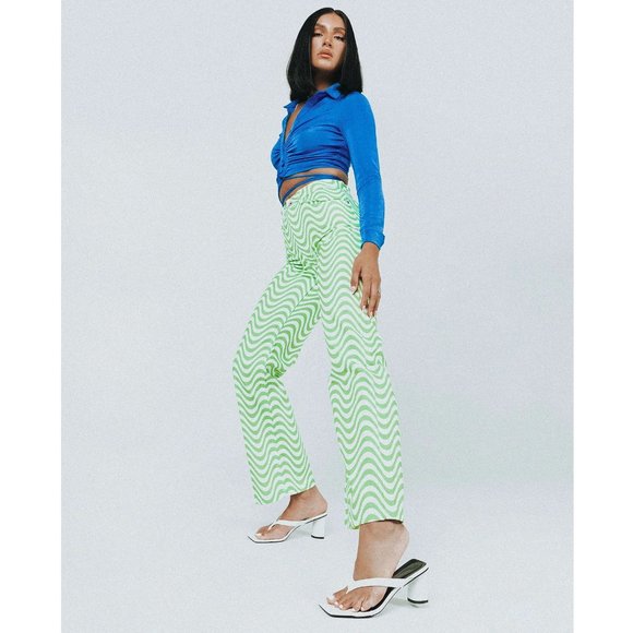 Ragged Jeans Brand Pants Lime Green & White Wavy Pattern Size 26 - Picture 12 of 12